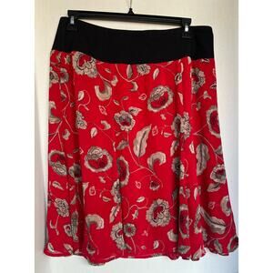Jones Wear Red Black Floral Chiffon Lined Flare Skirt Size XL